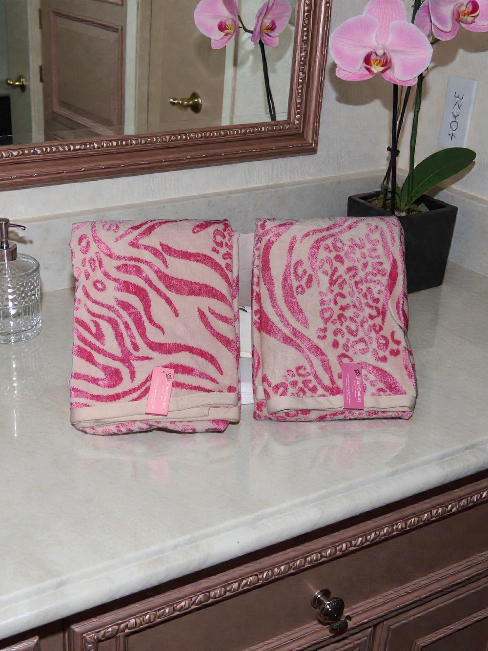 Pink Animal Print Bath Towels - Set of 2